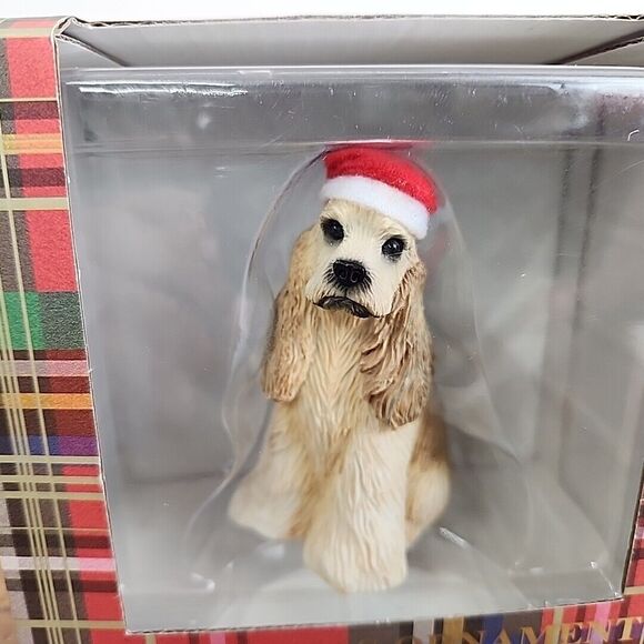 Sandicast Christmas Ornament Cocker Spaniel Dog with Santa Hat 3.5" Tall Buff - Picture 2 of 7